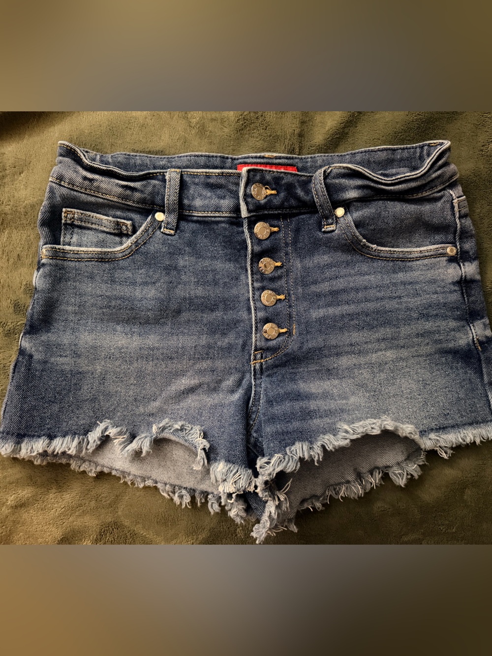 Guess Denim Frayed Hem Button-Front Women’s Shorts - Blue